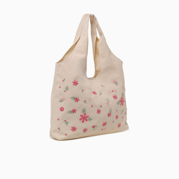 FLOWER LG SHOULDER BAG-BEIGE MULTI