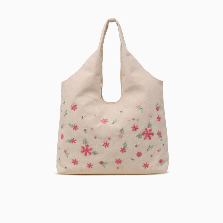 FLOWER LG SHOULDER BAG-BEIGE MULTI