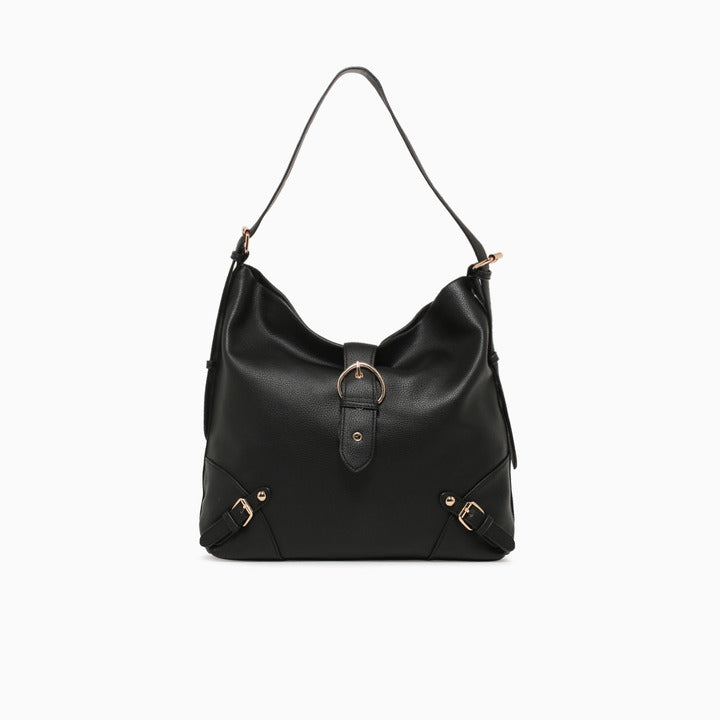 BUCKLE SHOULDER BAG-BLACK
