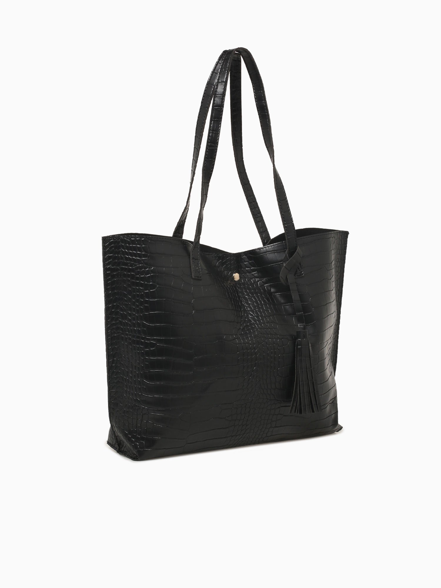 Simple Tassel Tote Black Croco Black