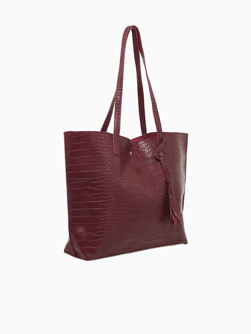Simple Tassel Tote Wine Croco Wine