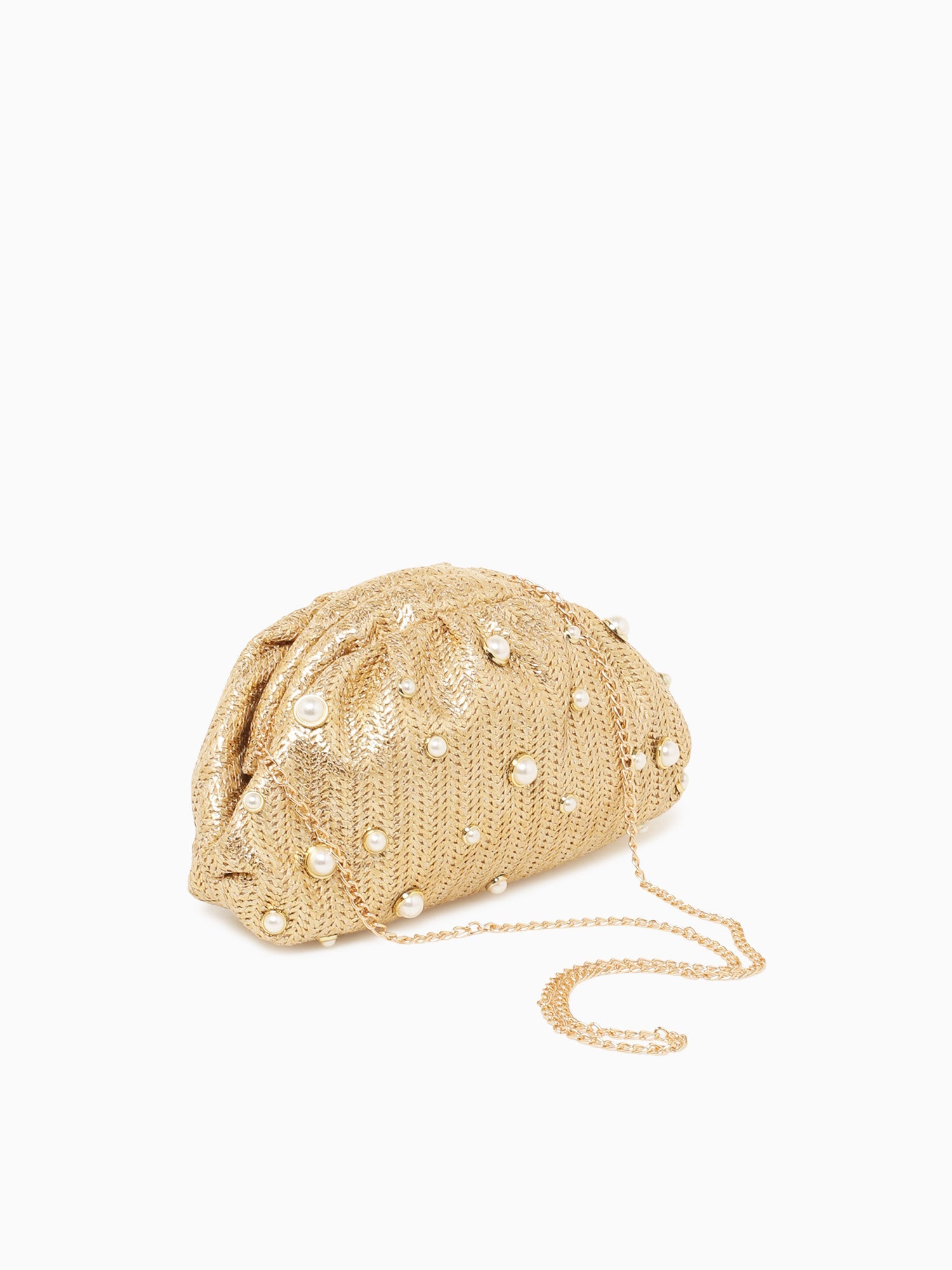 Pearl Kisslock Gold Raffia Gold