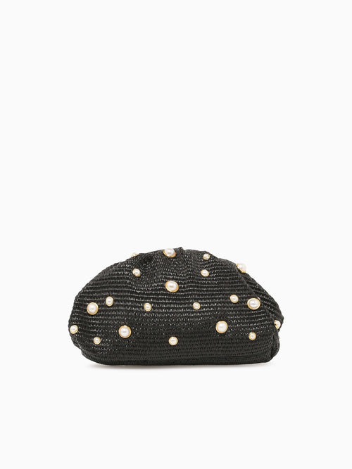 Pearl Kisslock Black Raffia Black