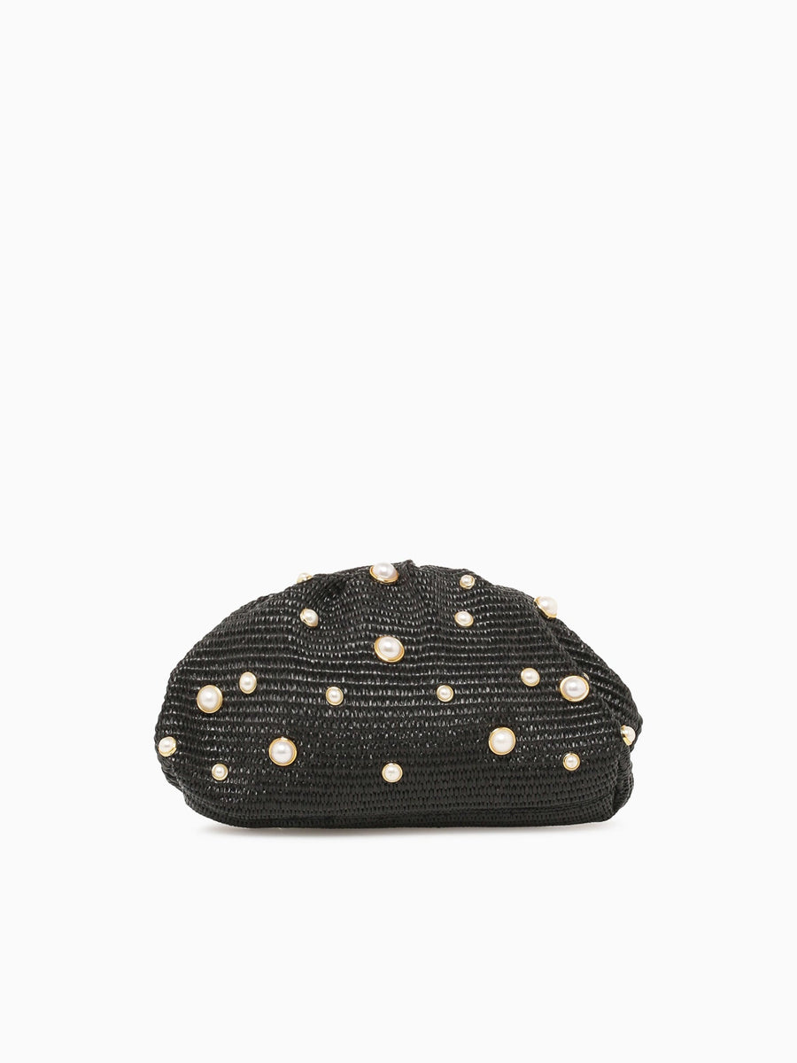 Pearl Kisslock Black Raffia Black